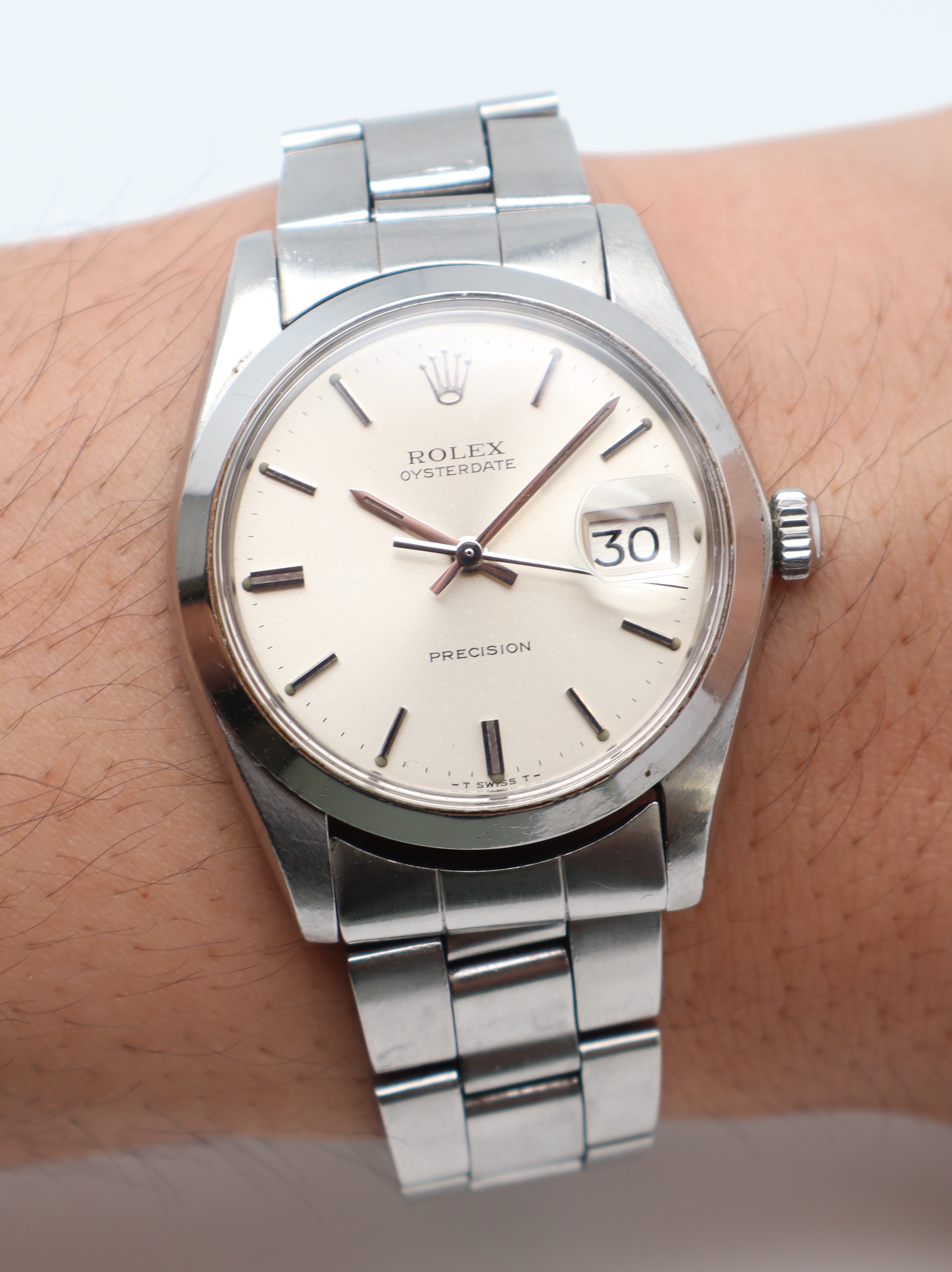 Rolex Oysterdate Precision 6694 34mm Steel Silver Dial Manual Wind