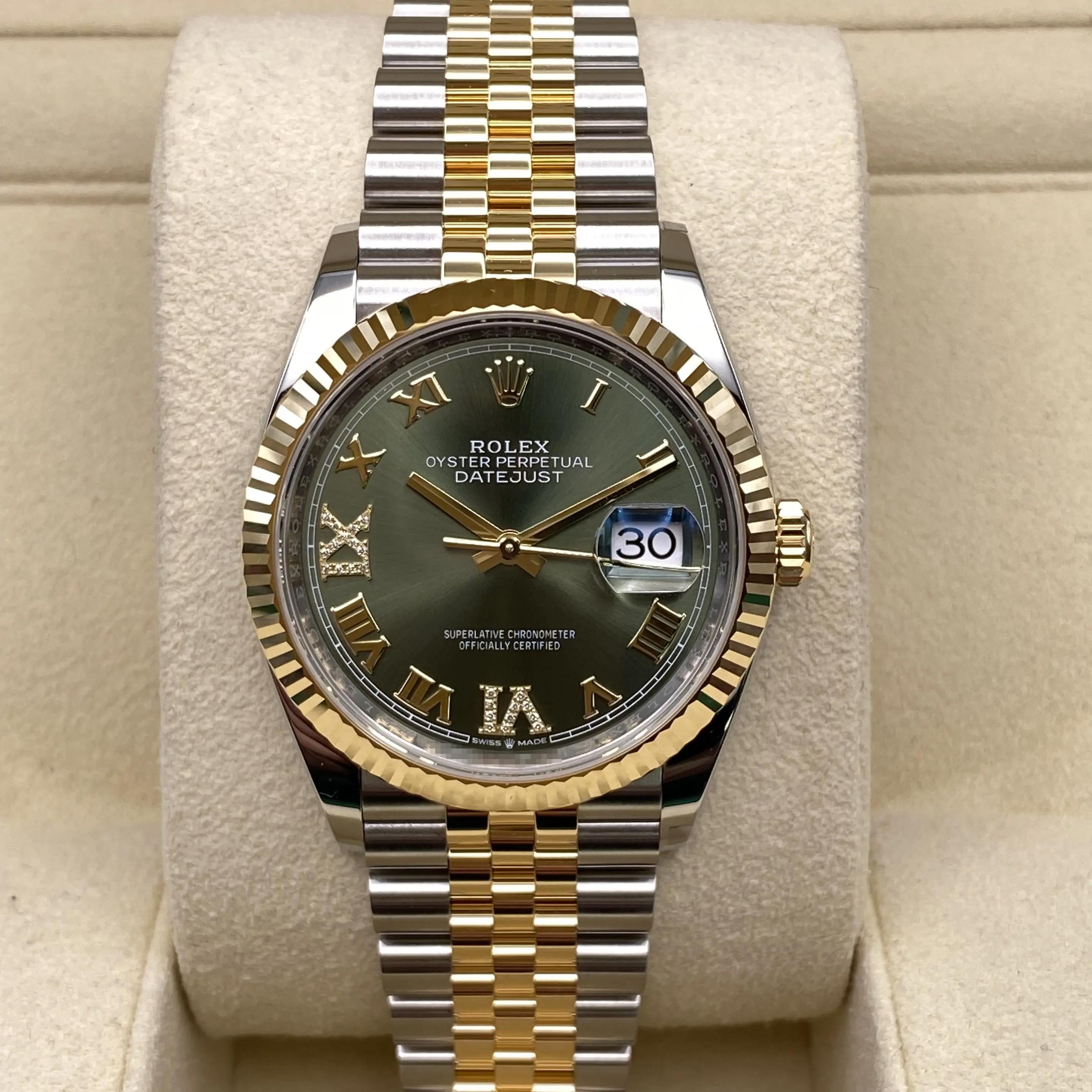 Rolex Datejust 126233 36mm Steel 18K Yellow Gold Olive Green Dial