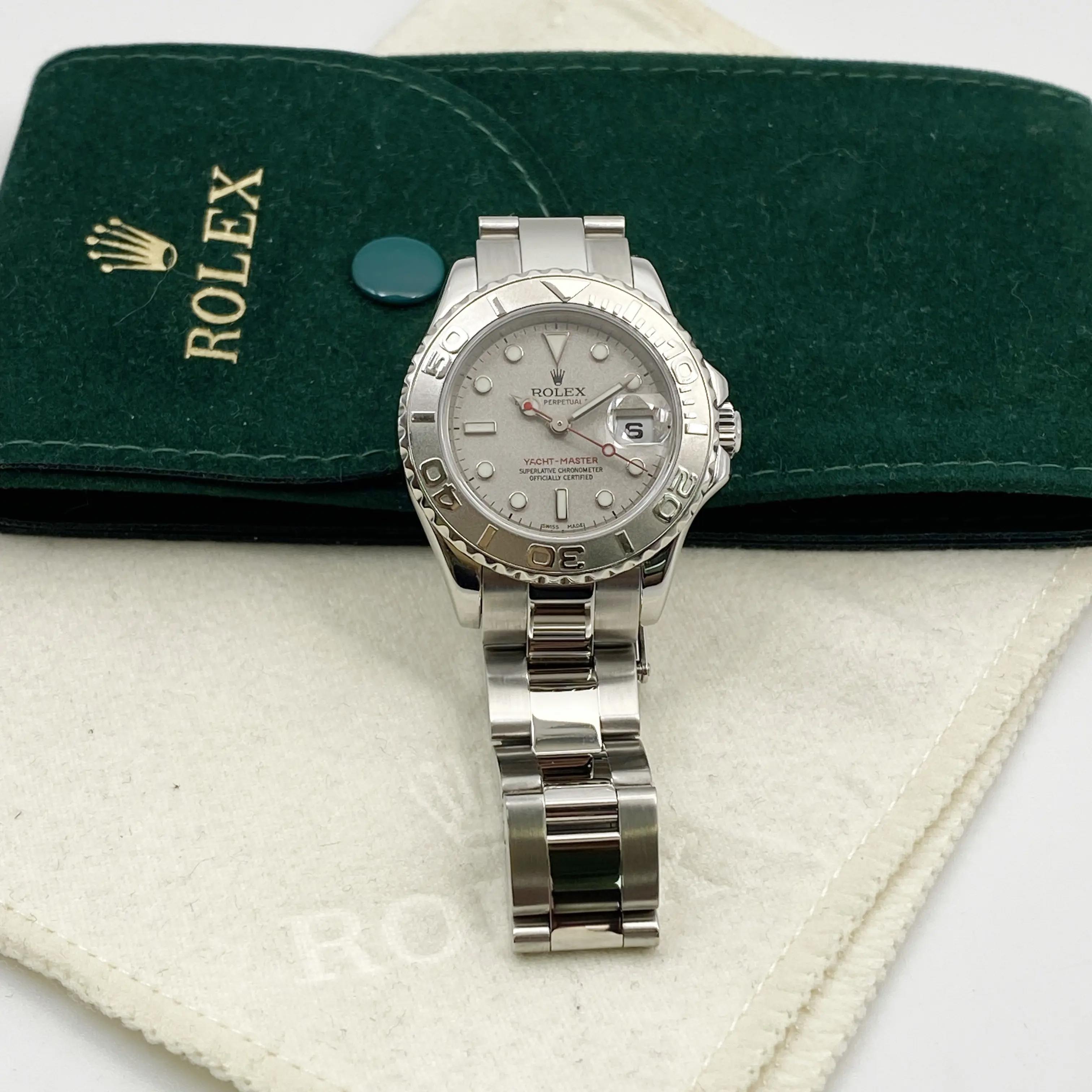 ROLEX LADIES YACHT-MASTER PLATINUM DIAL 29MM WATCH WITH BOX Rolex Yacht-Master 169622 29mm Steel Platinum Silver Dial  main image 2
