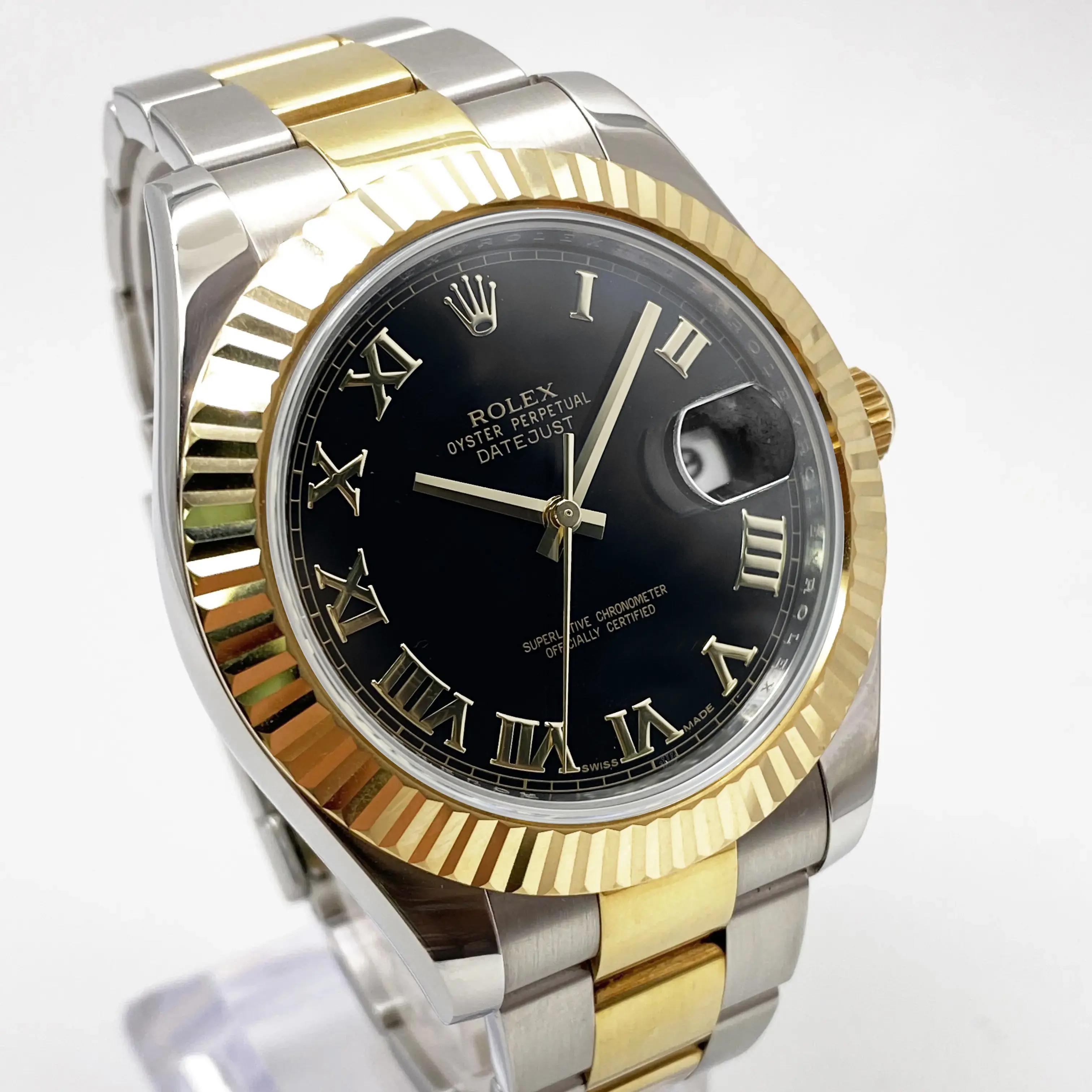 Rolex Datejust II 116333 Yellow Gold Steel Roman Black Dial