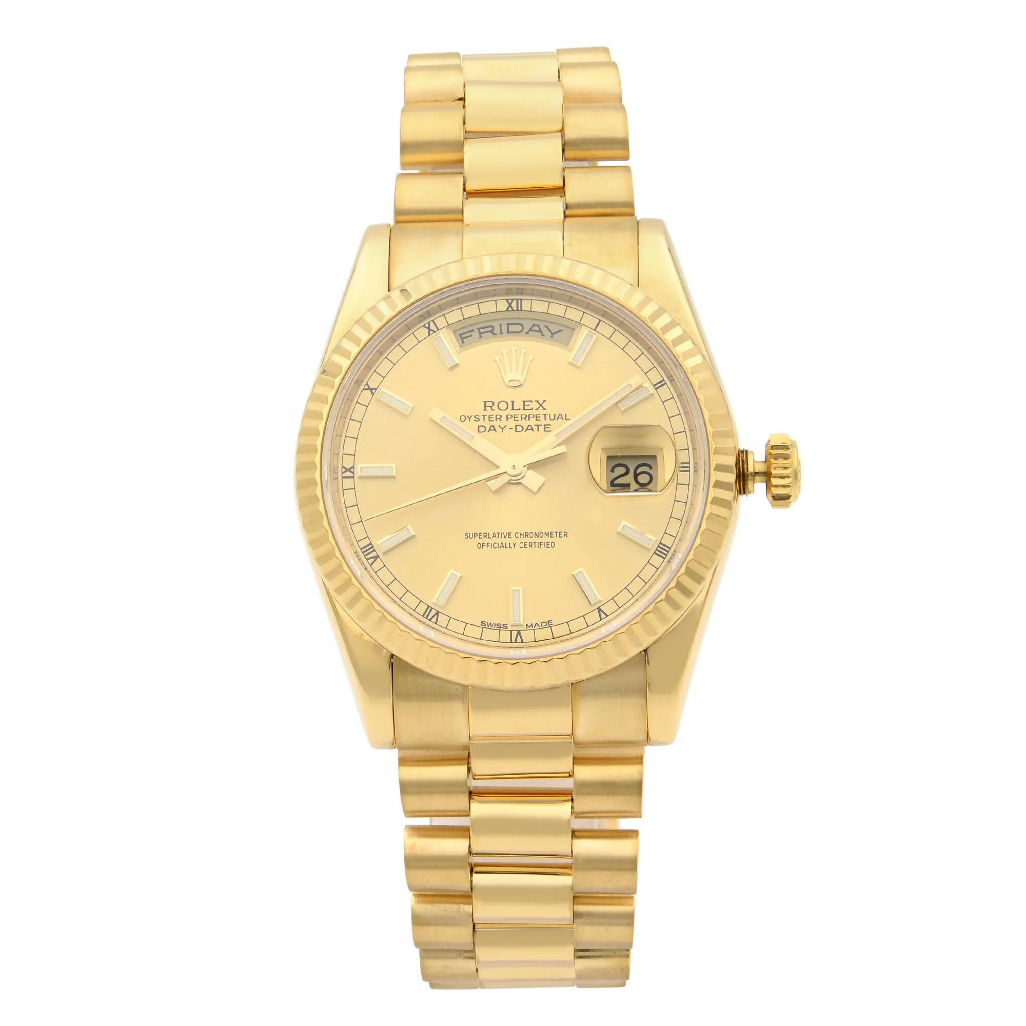 Rolex Day-Date 36mm 118238 18K Yellow Gold Champagne Dial Automatic ...