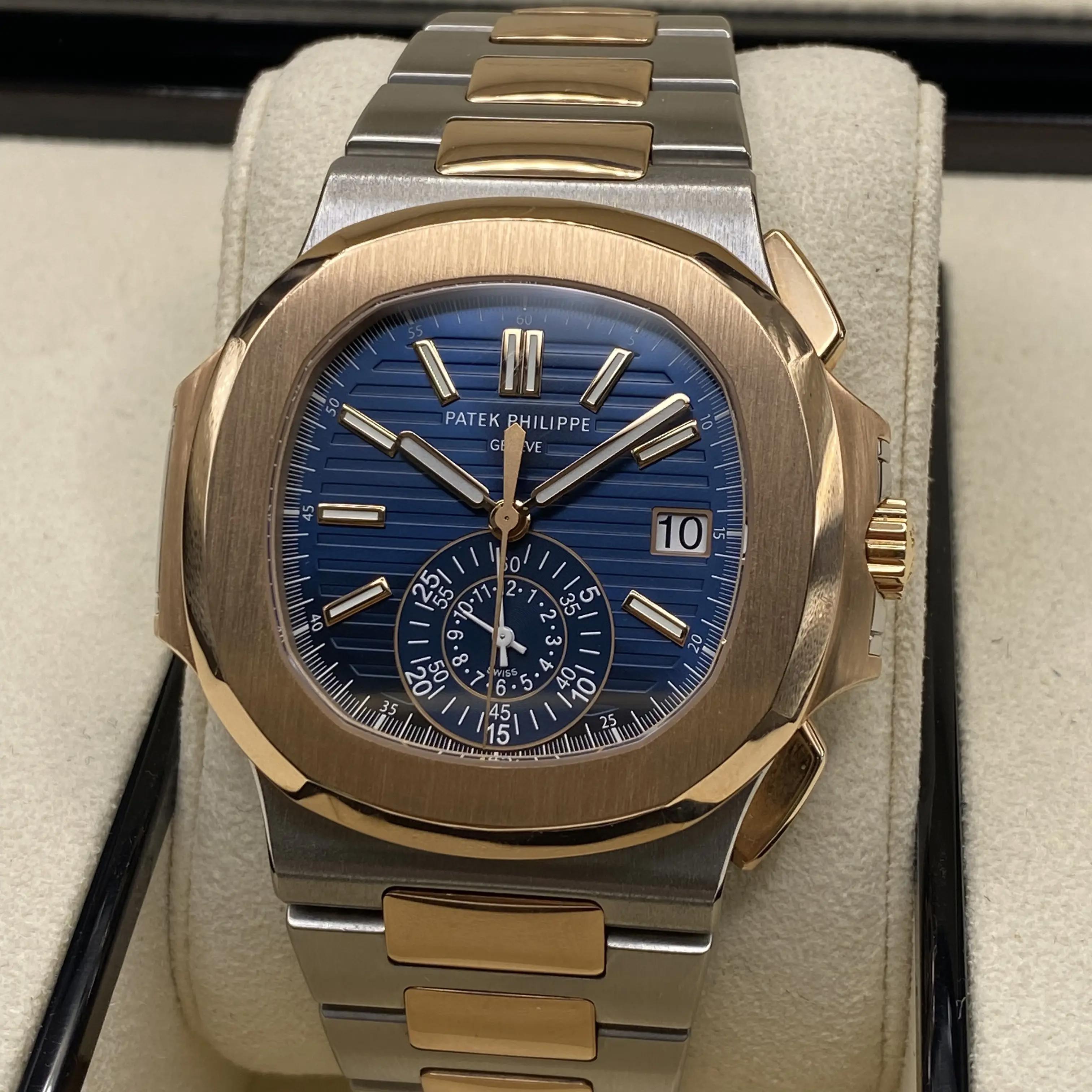PATEK PHILIPPE カフリンクス ロゴ 大ぶり ダークブルー ゴールド Patek Philippe Nautilus Chronograph 18K Rose Gold Steel Blue Dial