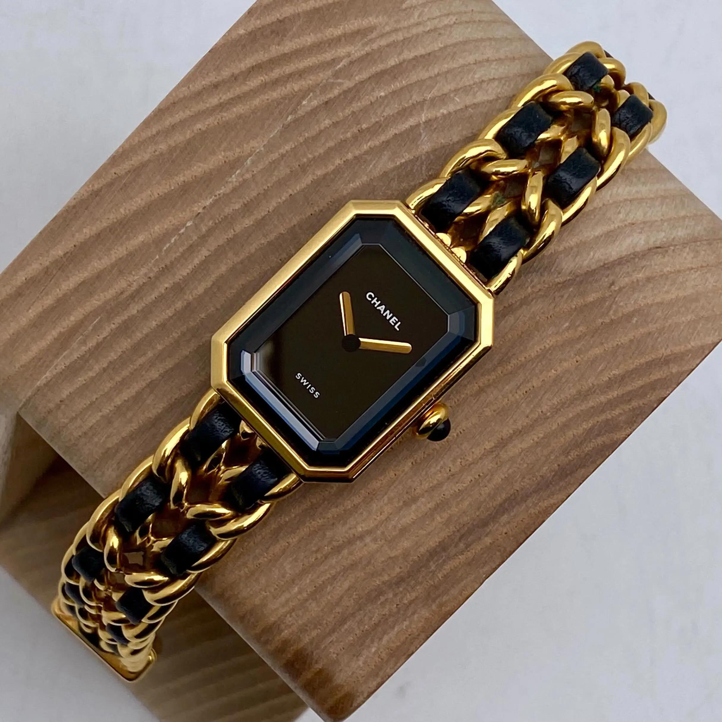 CHANEL H0001 Premiere Yellow Gold Plated Black Dial Quartz Ladies Watch 